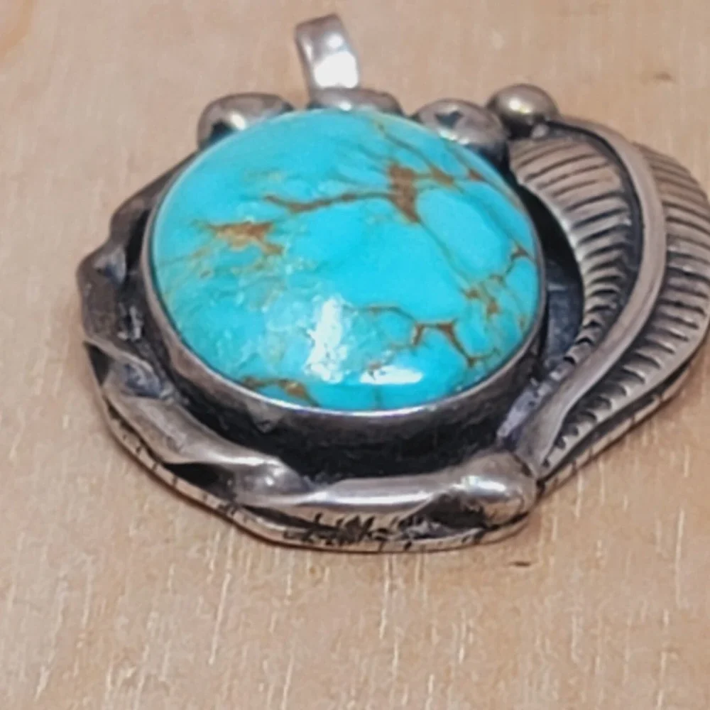 Vintage Sterling Silver Southwest Turquoise Pendant LM